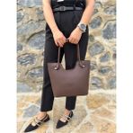 Just Polo Günlük Kombinlere Uygun Kadın Yeni Sezon Yumuşak Deri Lüks El Çantası Shopper - Kahverengi