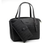 Just Polo Kadın 5 Bölmeli El Omuz Çantası ve Cüzdan Kombini 4030-1001 - 7177P - Siyah