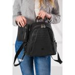Just Polo Kadın Ayarlanabilir Askılı Çok Bölmeli Sırt Çantası ve Cüzdan Kombini MDS4040-1006 - Siyah