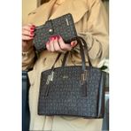 Just Polo Kadın Baskı Desenli Omuz Çanta ve Cüzdan Seti 92066-GD - Coffee - Powder Pink