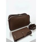 Just Polo Kadın Çift Fermuarlı Günlük Kullanıma Uygun Lüks Spor Çantası ve Cüzdanı Ebat: 27X17 cm - 27 x 17 cm - Kahverengi