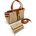 Just Polo Kadın El & Omuz Çantası Gold Detaylı Özel Tasarım Çanta + Uyumlu Cüzdan Seti 22X28 cm - Tek Ebat - Kum - Taba