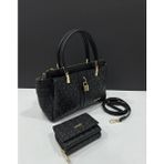 Just Polo Kadın El & Omuz Çantası Gold Detaylı Özel Tasarım Çanta + Uyumlu Cüzdan Seti 22X28 cm - Tek Ebat - Siyah