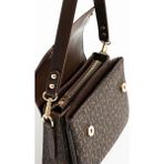 Just Polo Kadın Kahverengi Baskı Desenli Kolon Askılı 3 Bölmeli Omuz Çantası 25X15CM - Tek Ebat