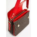 Just Polo Kadın Kahverengi Kırmızı Baskı Desenli Kolon Askılı 3 Bölmeli Omuz Çantası 25X15CM - Tek Ebat - Kahverengi - Kırmızı