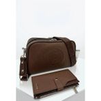 Just Polo Kadın Lakost Ayarlanabilir Askılı Çapraz Omuz Çantası ve Cüzdanı Kombin Shoulder Bag - Tek Ebat - Kahverengi