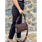 Just Polo Kadın Orijinal Just Polo Yumuşak Deri Şal Detaylı Ayarlanabilir Askılı El ve Omuz Çantası Shopper - Kahverengi