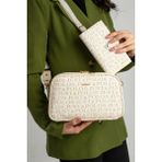 Just Polo Kadın Orta Boy Baskılı Şık Omuz Çantası ve Cüzdanı Kombin Shopper K232053MH - Krem