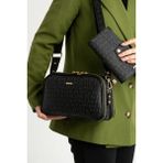 Just Polo Kadın Orta Boy Baskılı Şık Omuz Çantası ve Cüzdanı Kombin Shopper K232053MH - Siyah