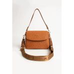 Just Polo Kadın Taba Baskı Desenli Kolon Askılı 3 Bölmeli Omuz Çantası 25X15cm