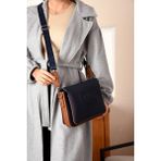 Just Polo Kadın Üç Bölmeli 3 Gözlü Lakoste Kumaş Çapraz ve Omuz Çantası 29X20CM PBU6060 - Tek Ebat - Lacivert - Taba
