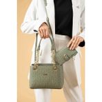 Just Polo Kadın Zincirli Baskı Desenli El & Omuz Çantası ve Cüzdanı Ebat : 24 x 20 cm Shopper - Yeşil