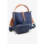 Just Polo Lacivert Taba Yeni Sezon Baskılı 3 Bölmeli Kadın Omuz Çantası Ve Cüzdan Kombini 22x20cm Pbu4002-1002