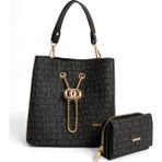 Just Polo Monogram Baskılı 3 Bölmeli Kadın El & Omuz Çantası ve Cüzdan Kombini 24X23CM MDS20641002 - Tek Ebat - Siyah - Siyah