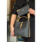 Just Polo Pamuk Dokuma Uzun Askılı 4 Bölmeli Kadın Çapraz Omuz ve El Çantası 22CM-20CM-9CM LB-4002 - 000-Siyah