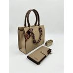Just Polo Şık Model Gold Zincirli Şal Detaylı Şık El & Omuz Çantası ve Cüzdanı Kombin Shopper Ebat: 20 x 25 cm - Tek Ebat