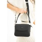 Just Polo Siyah Baskı Desenli Kolon Askılı 4 Bölmeli Kadın Omuz Çantası 25X15CM PBU2184 - Tek Ebat