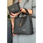 Just Polo Siyah Kombin Kadın Omuz Çantası ve Cüzdan Kombini 22CMX20CM 2055-PLS - Beyaz - Sarı - Pembe