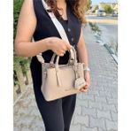Just Polo Yeni Sezon 3 Bölmeli Yumuşak Deri Şık El ve Omuz Çantası Shopper 22 x 18 cm - Tek Ebat - Bej