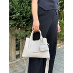 Just Polo Yeni Sezon 3 Bölmeli Yumuşak Deri Şık El ve Omuz Çantası Shopper 22 x 18 cm - Tek Ebat - Ekru