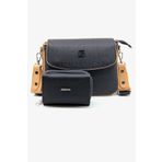 Just Polo Yeni Sezon Kolon Askılı 4 Bölmeli Siyah Taba Kadın Omuz Çantası ve Cüzdan Kombini 21x16cm PBU407302