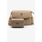Just Polo Yeni Sezon Kolon Askılı 4 Bölmeli Vizon Kadın Omuz Çantası ve Cüzdan Kombini 21x16cm PBU407302