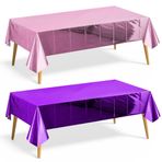 Just Shimmer 2 Parça Pembe ve Koyu Mor Folyo Masa Örtüsü 137 x 182 cm Plastik Doğum Günü Partisi Masa Örtüleri Noel Düğün Mezuniyet Partisi Malzemeleri için Tek Kullanımlık Su Geçirmez Masa Örtüsü
