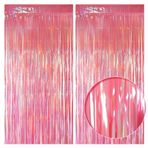 Just Shimmer 2'li Paket Pembe Parti Flamalar Arka Plan Perdeleri, 3.3x9ft Holografik Tinsel Folyo Perde Fotoğraf Kabini Doğum Günü, Düğün, Tatil Kutlaması, Bekarlığa Veda, Tema Süslemeleri için Sahne
