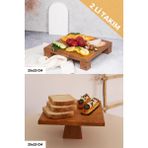 Just Wood 2 Li Tityos Küp Ayaklı 25X25 cm ve Piramit 25X25 cm Ahşap Kare Pasta Sunum Servis Tabağı Seti - Kahverengi