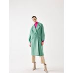 Juste Kol Detaylı Yeşil Çizgili Oversize Kaşe Kaban - XS - S