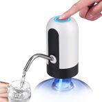 Justech Su şişesi pompası, USB ile şarj edilebilir, otomatik içme suyu pompası, taşınabilir, elektrikli su sebili, su şişesi şalteri, 5 galon taşma koruma kapaklı, beyaz