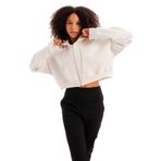 JUSTEVER Crop Kapüşonlu Fermuarlı Kanguru Cepli Şardonlu Hoodie Siyah Kadın Sweatshirt - Lumen, Ekru, M