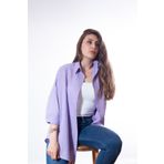 Justime Kadın Oversize Pamuk Keten Lila Gömlek ( 100% Flamlı )
