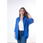 Justime Kadın Oversize Pamuk Keten Saks Mavisi Gömlek ( 100% Flamlı )