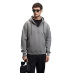 JUSTUS Erkek Kapüşonlu Kanguru Cepli Fermuar Yakalı Koyu Gri Sweatshirt