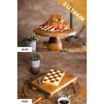 Justwood 2 Li 25/10 Lucca ve 17X25 cm Risus Ahşap Dikdörtgen Pasta Sunum Servis Tabağı Seti - Kahverengi