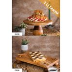 Justwood 2 Li 25/10 Lucca ve 17X30 cm Risus Ahşap Dikdörtgen Pasta Sunum Servis Tabağı Seti - Kahverengi
