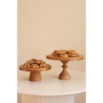 Justwood 2'li 25/14 cm Mummy ve 20/8 cm Mini Ahşap Ayaklı Yuvarlak Pasta Kurabiye Sunum Servis Tabağı