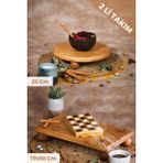 Justwood Justwood 2 Li Risus Top Ayaklı 25 Cm Ve 17x30 Cm Ahşap Dikdörtgen Pasta Sunum Servis Tabağı Seti