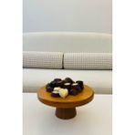 Justwood Mini 20 cm Ahşap Ayaklı Yuvarlak Şekerlik Çikolatalık Sunum Servis Tabağı - Kahverengi