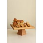 Justwood Piramit 25 X 25 Cm Ahşap 10 Cm Ayaklı Yuvarlak Pasta Sunum Servis Tabağı - Kahverengi