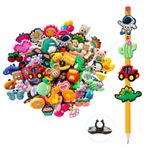 Juszok 60 adet rastgele farklı kalem Toppers Decoations toplu güzel kalem klip Topper PVC kalem Charms ödüller öğrenciler için çocuklar sınıf ödülleri hediyeler