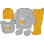 Juuta Sevimli Ayıcık Nakışlı Erkek Bebek 5 Parça Takım Sarı / Gri Renk 11674 - Gri - Sarı - Yenidoğan