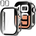 Jvchengxi Koruyucu kılıf 42 mm Apple Watch Series 10 (2024) ile uyumlu, sertleştirilmiş cam ekran koruyucusu, tam koruma, çizilmez kılıf, HD cam koruyucu folyo gövde (titanyum + titanyum, 42 mm)