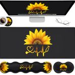 JVGFYNKL Ergonomik Mouse Pad Seti, Masa Matı(31,5 x 11,8 inç) + Klavye Bilek Desteği + Fare Bilek Desteği + Ofis, Ev, Bilgisayar, Dizüstü Bilgisayar için Bardak Altlıkları -Ayçiçeği Hemşire Desenli Siyah Oyun