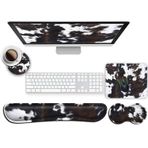 JVGFYNKL Klavye Bilek Desteği ve Fare Bilek Desteği Dolgulu Hafızalı Köpük Seti, Bilgisayar Dizüstü Bilgisayar Ofis Aksesuarları için Dayanıklı Kaymaz Taban, Ergonomik Mouse Pad Sevimli Sığır Derisi Kahverengi