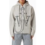 Jw Anderson Merino Yünlü Çapa Işlemeli Kapüşonlu Sweatshirt, Gri, Modern ve Sıcak - XL