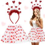 JWDMHSJ Amor kostümü, karnaval kostümleri Amor seti, 2 adet Amor kadın kostümü, kalp tütüsü, beyaz tütü etek, sevgililer günü kalp alın bandı, payetler, romantik aşk tanrısı kostüm aksesuarları