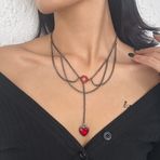 JWICOS Vintage gotik kolye, son moda Hip Hop Rock aksesuarları, kızlar için, punk yakut kalp kristal kolye ucu, uzun zincir, cadılar bayramı kostümü için