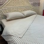 Jwk Home Akçay Çizgili ve Düz Çift Taraflı Nevresim Seti - Çift Kişilik - Bej Çizgili Krem - Bej - Ekru - 200 x 220 cm